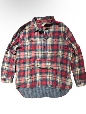 Women’s Beach Lunch Lounge Red White Blue Plaid Button Down Size Medium